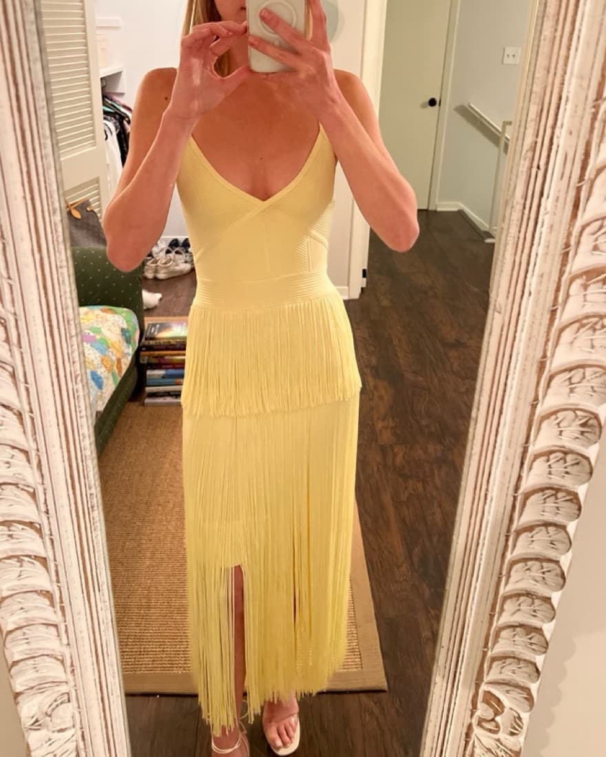 Herve Leger Yellow Fringe Dress - Image 1
