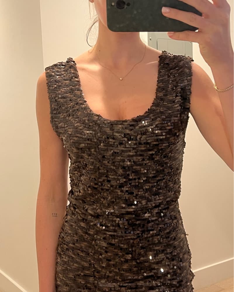 Calvin Klein Brown Sequin Mini Dress - Image 1