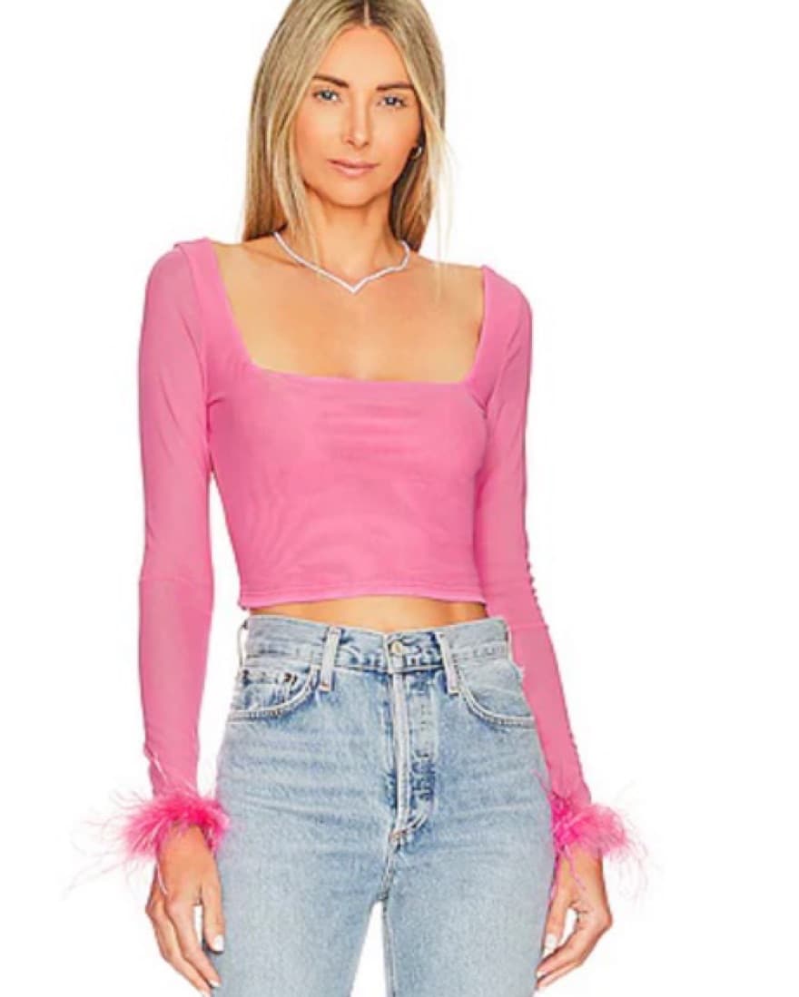 Revolve Sasha Feather Top in Hot Pink - Image 1