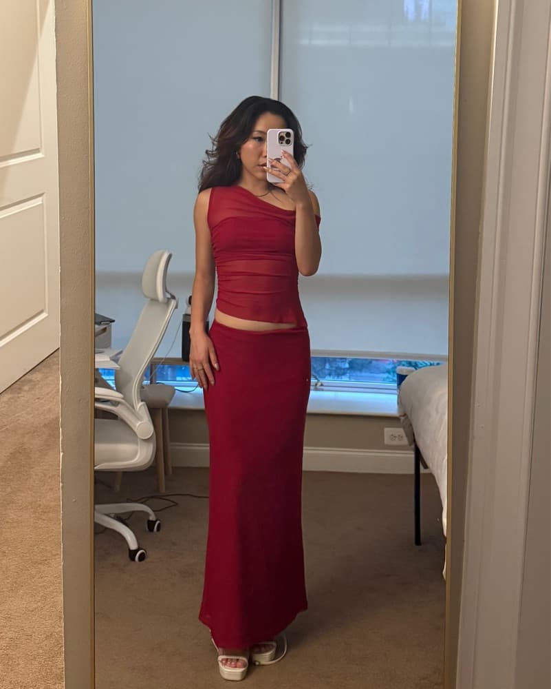 Red Two Piece Long Dress - Image 2