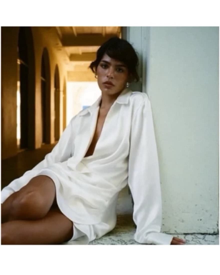 Long Sleeve White Silk Mini Dress - Image 2