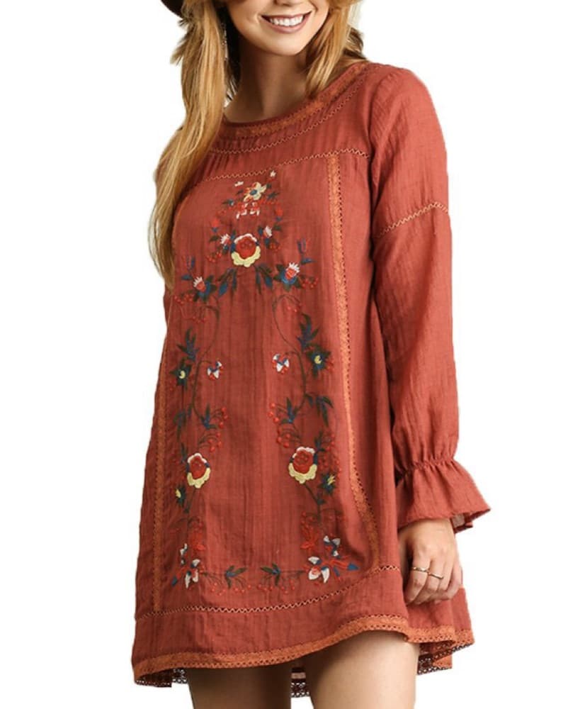 Scandy/Boho Floral Embroidered Dress - Image 1