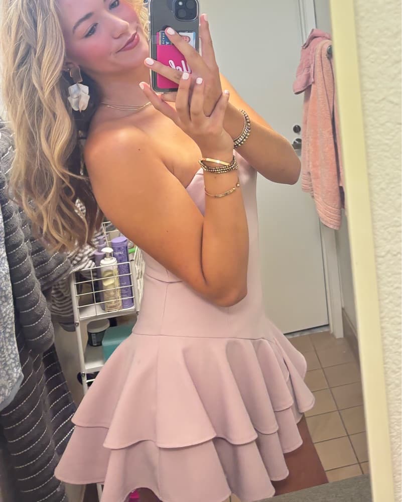 Pink Ruffle Strapless Dress - Image 3