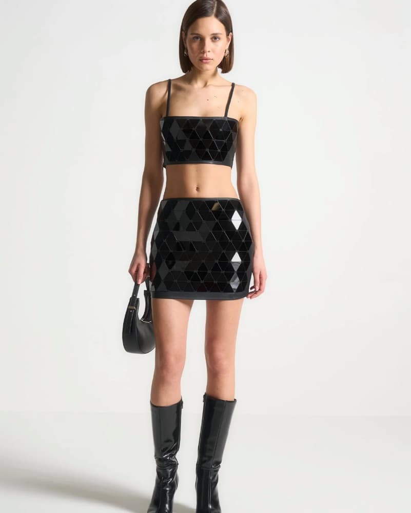 Faux Leather Mirror Skirt And Bandeau - Image 1