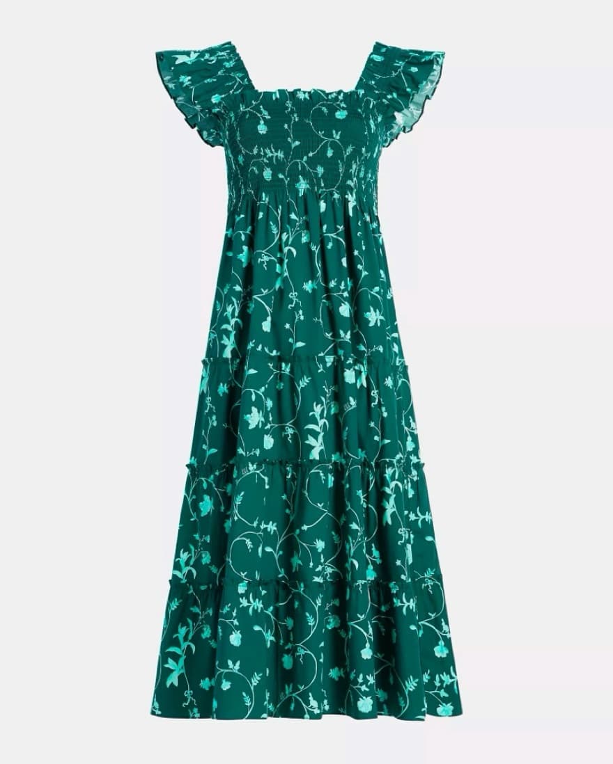 Ellie Nap Dress Emerald Botanical Poplin - Image 1