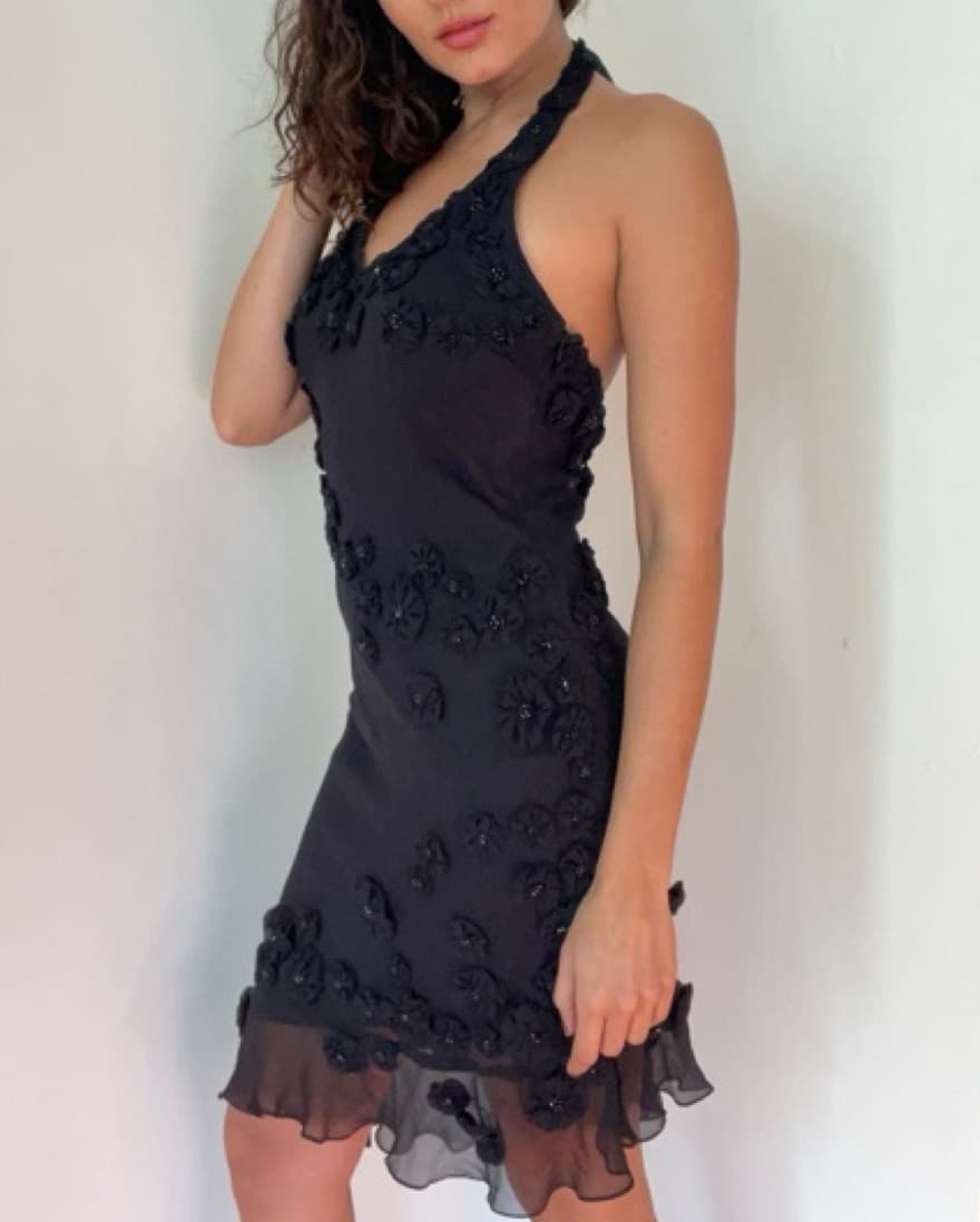 Vintage 90s Black Silk Halter Dress - Image 5