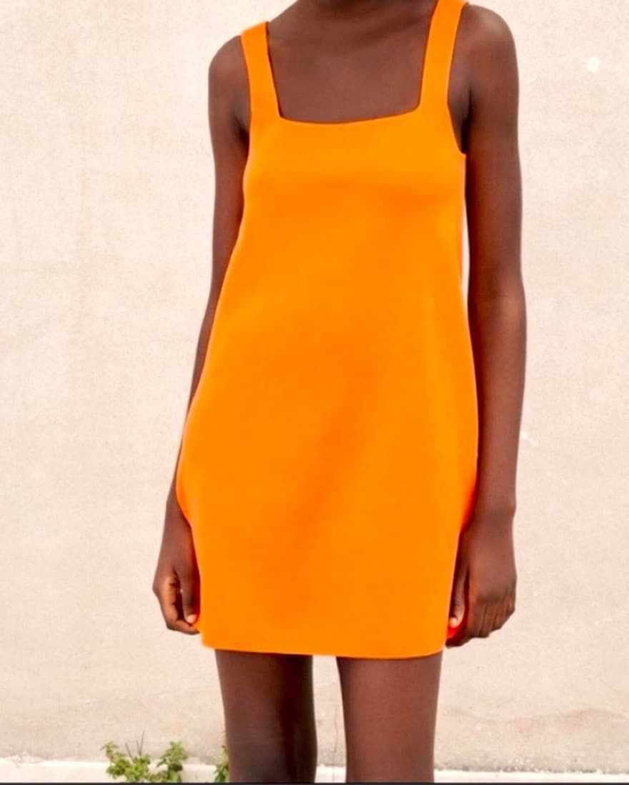 Orange Knit Square Neck Dress - Image 2