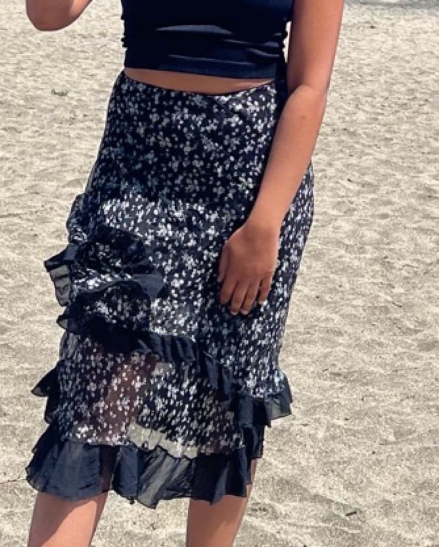 Black & White Long Floral Skirt - Image 1