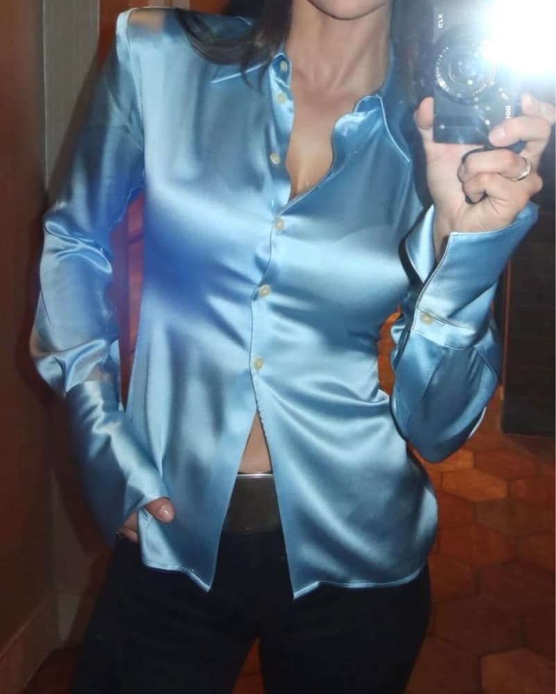 Helsa Silk Charmeuse Shirt In Sky Blue  - Image 3