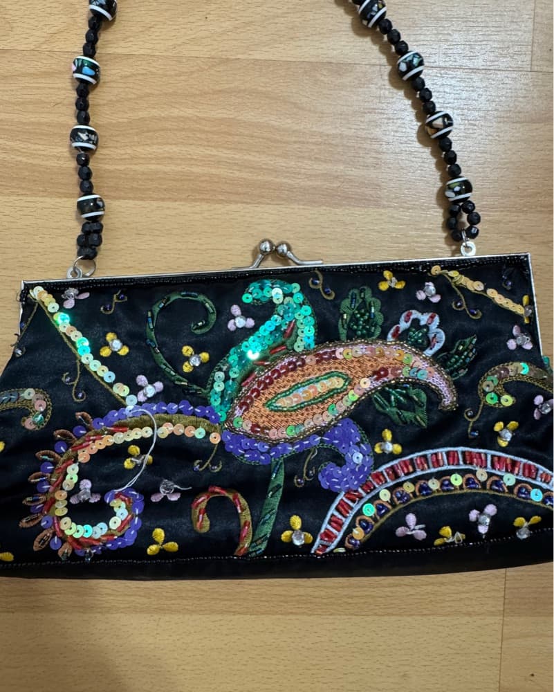 Black Beaded Multi Color Bag - Image 2