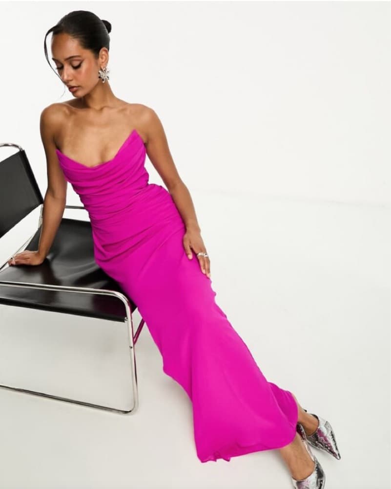 Hot Pink Corset Drape Dress - Image 1