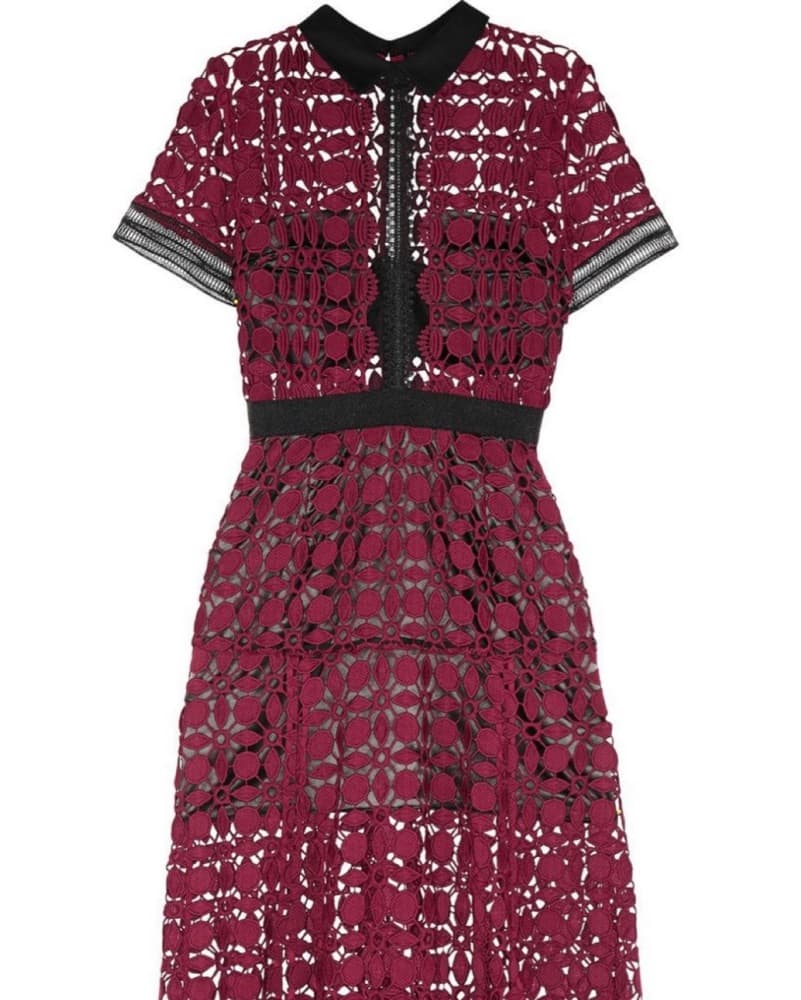Burgundy Guipure Lace Midi Dress  - Image 2