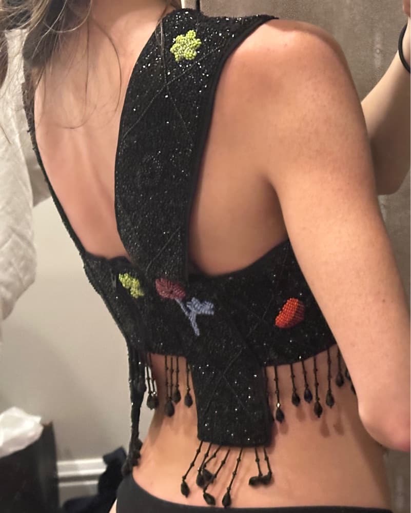 GANNI Embroidered Black Beaded Crop Top - Image 4