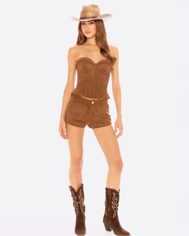 Nana Jacqueline Brown Suede Shorts Set - Image 1