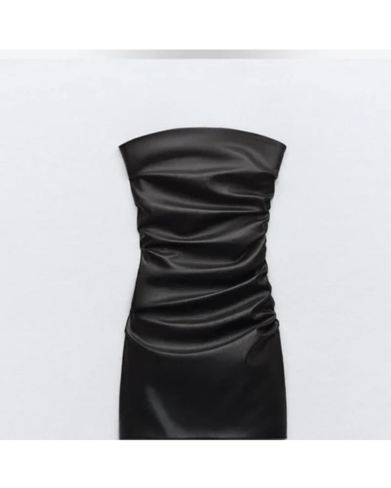 Zara Black Faux Leather Mini Dress - Image 1