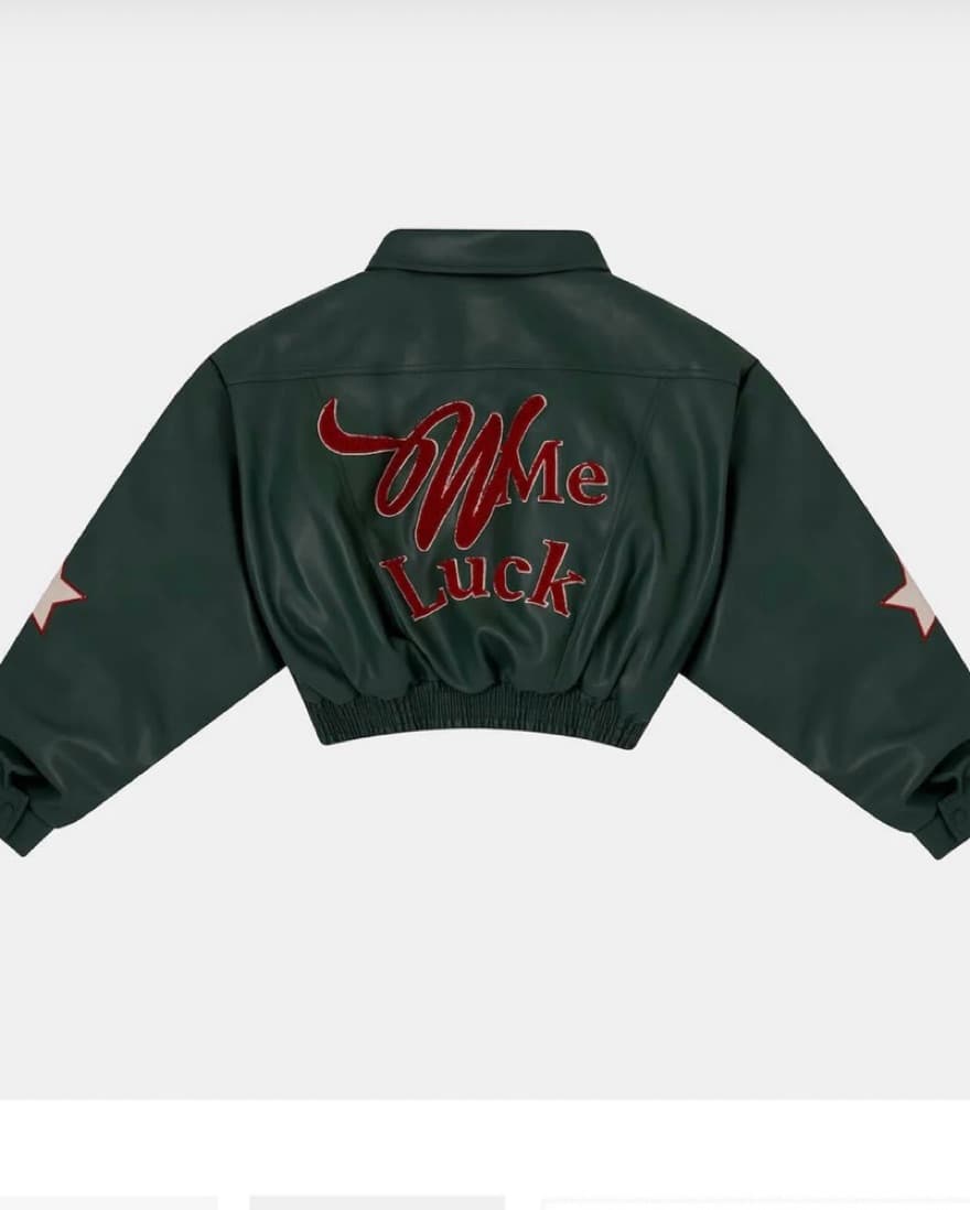 Wish Me Luck Green Cropped Bomber Jacket - Image 1