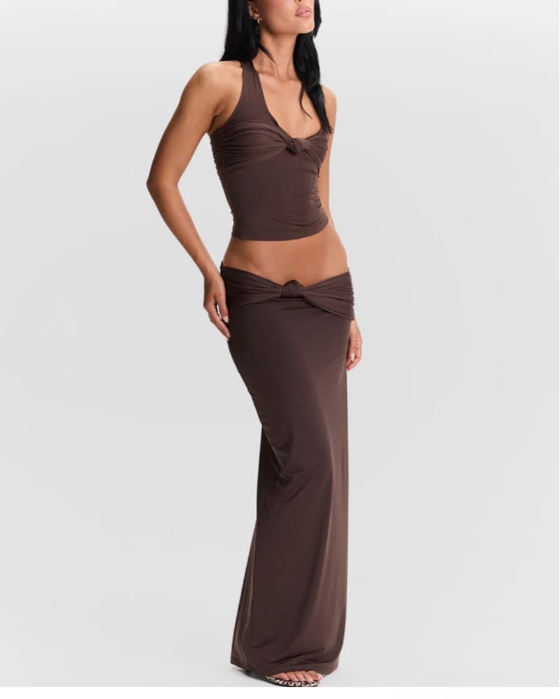 Brown Halter Maxi Set - Image 1