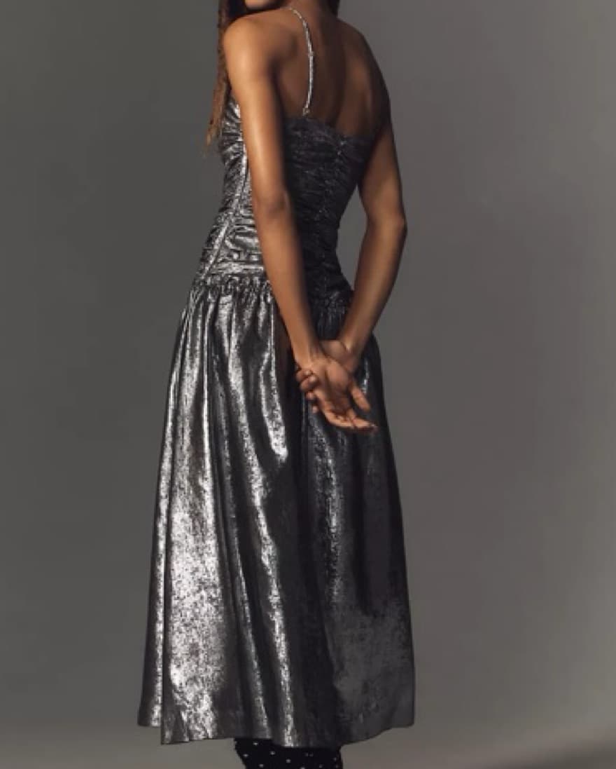 Ruched Silver Midi Dress - Image 2