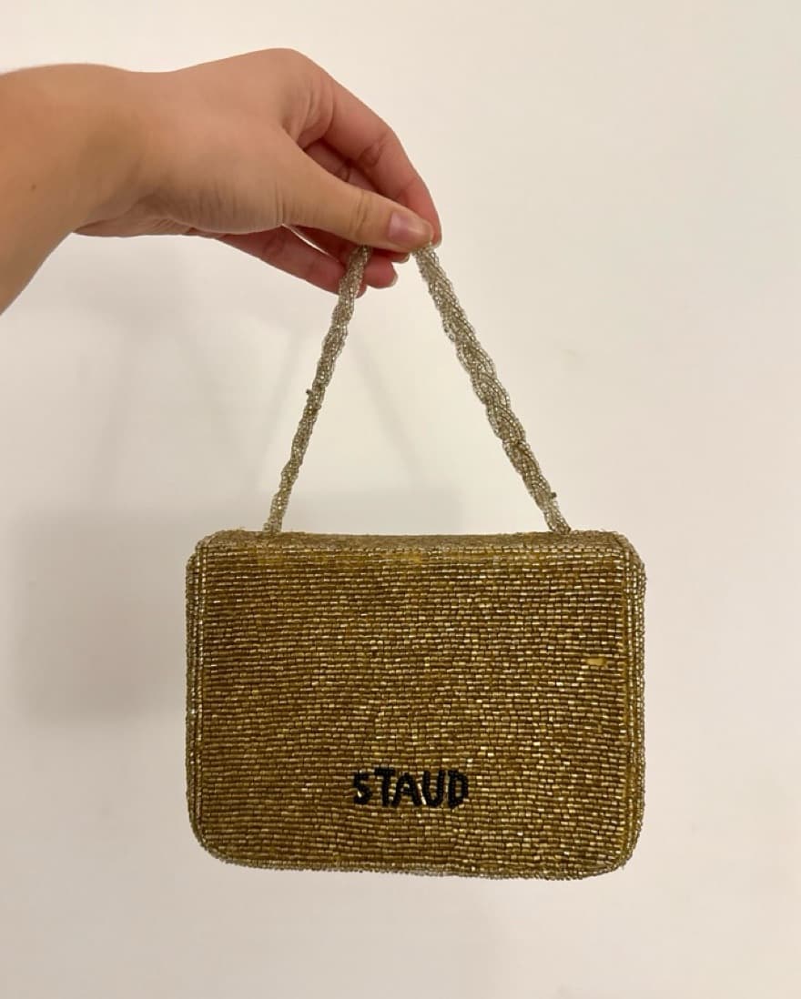 Staud Carmen Beaded Gold Clutch - Image 4