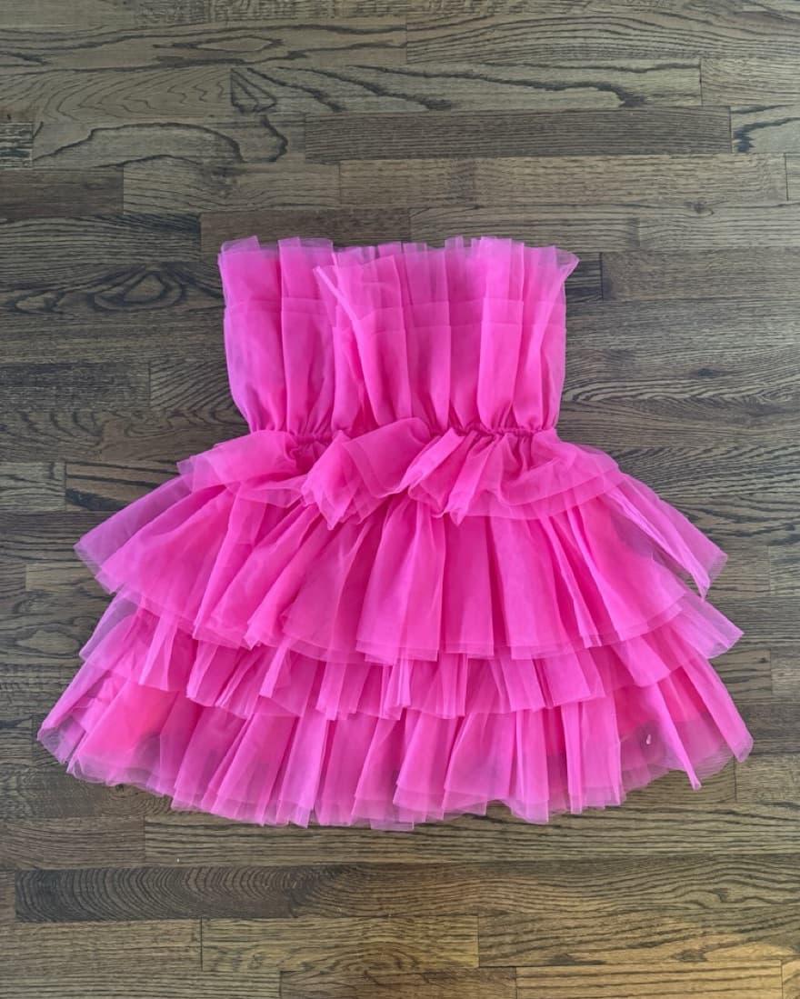 Hot Pink Strapless Tulle Mini Dress - Image 6
