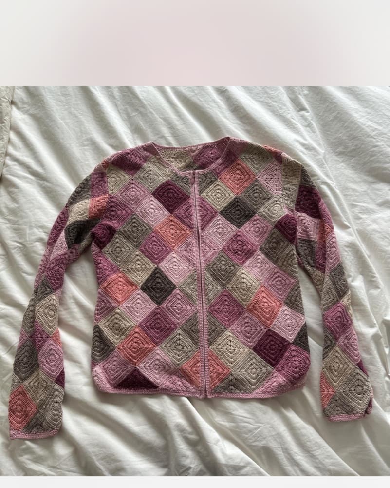 Cozy Patchwork Cardigan Pink Handmade - Image 2