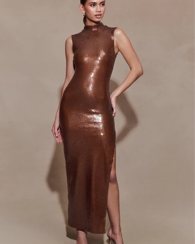 Meshki Veronica Bronze Sequin Midi Dress - Image 2