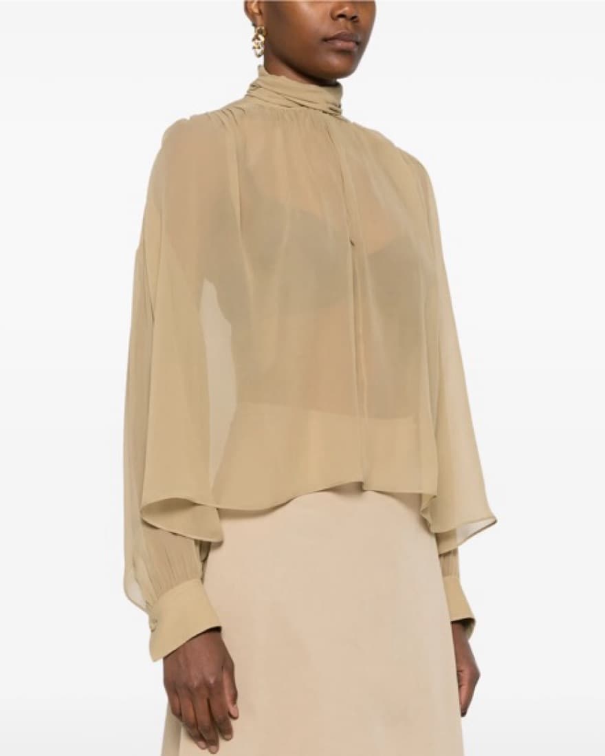 Chloe Khaki Green Silk Georgette Blouse - Image 1
