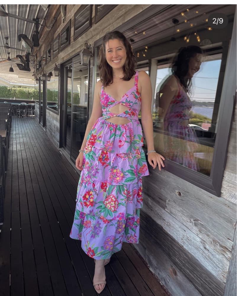 Pink Floral Tiered Maxi Dress - Image 2
