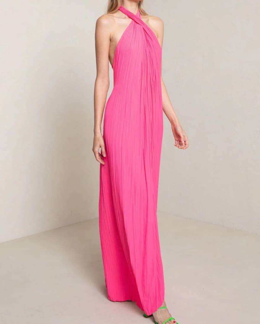 A.L.C. Neon Pink Pleated Halter Rio Maxi - Image 1