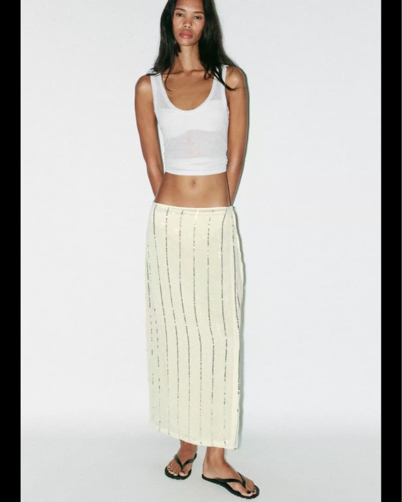 Zara Yellow Sequin Midi Skirt - Image 1