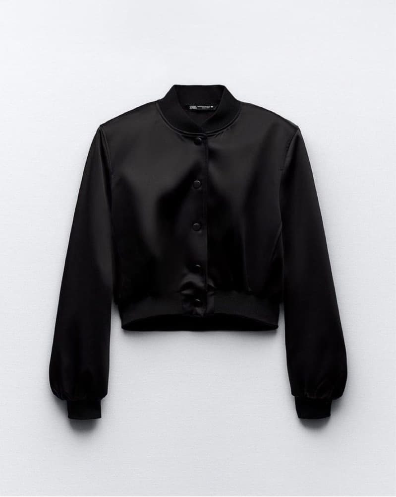 Zara Black Satin Bomber Jacket - Image 2