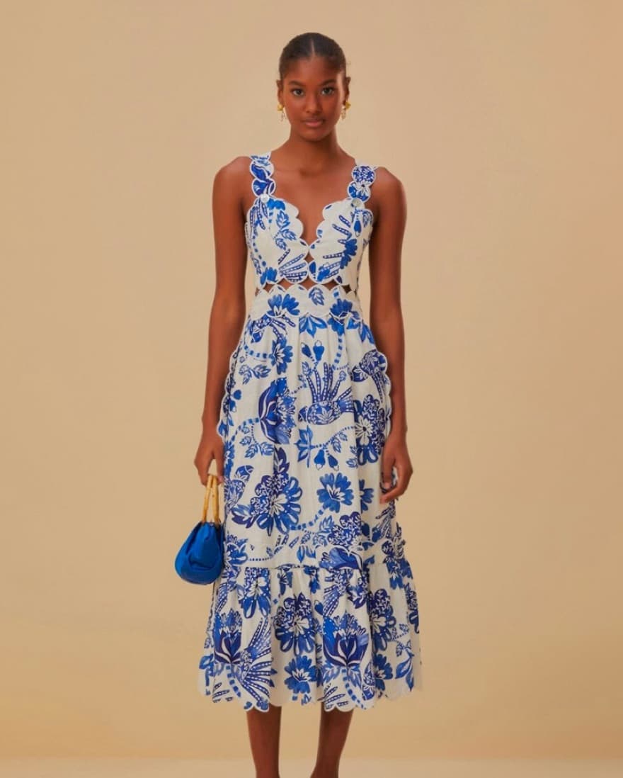Farm Rio Blue And White Midi Dress - Image 1