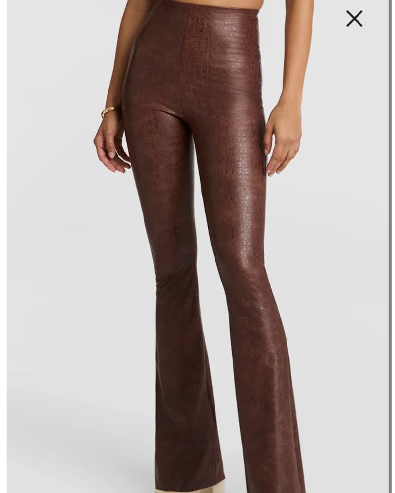 Burgundy/brown Faux Croc Leather Pants  - Image 1