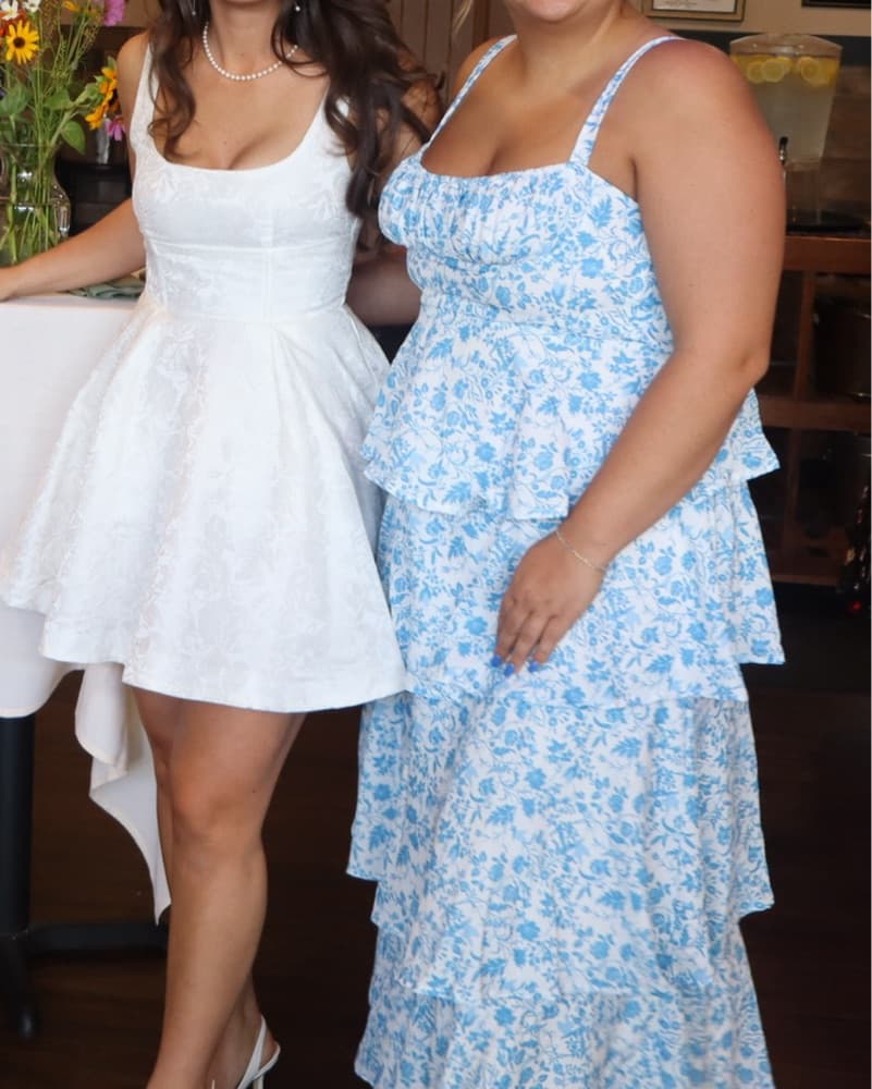 Blue And White Floral Wedding Guest Dress - Image 2