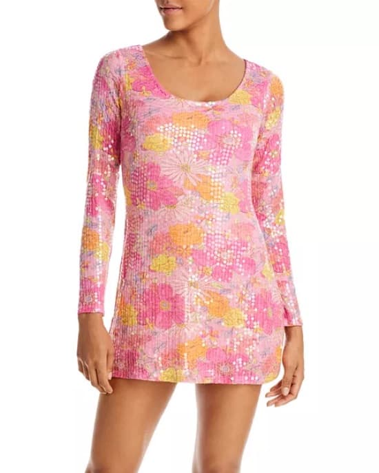 LoveShackFancy Floral Sequin Dress - Image 1