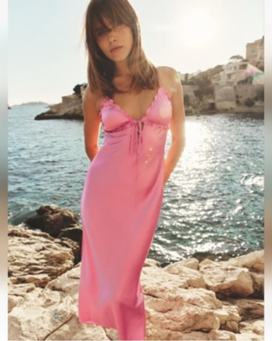 ZARA RUFFLED SATIN EFFECT MIDI DRESS - Image 6