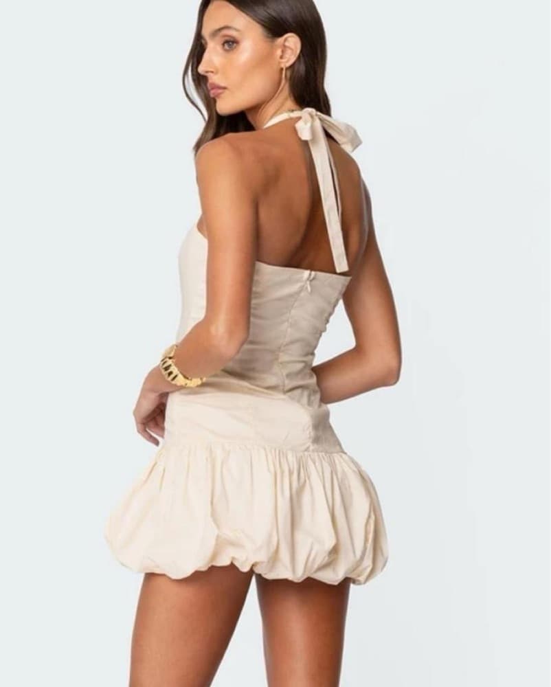 Edikted Cream Halter Mini Dress - Image 2