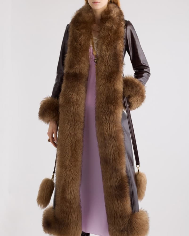 Chloe Long Column Leather Shearling Coat - Image 3