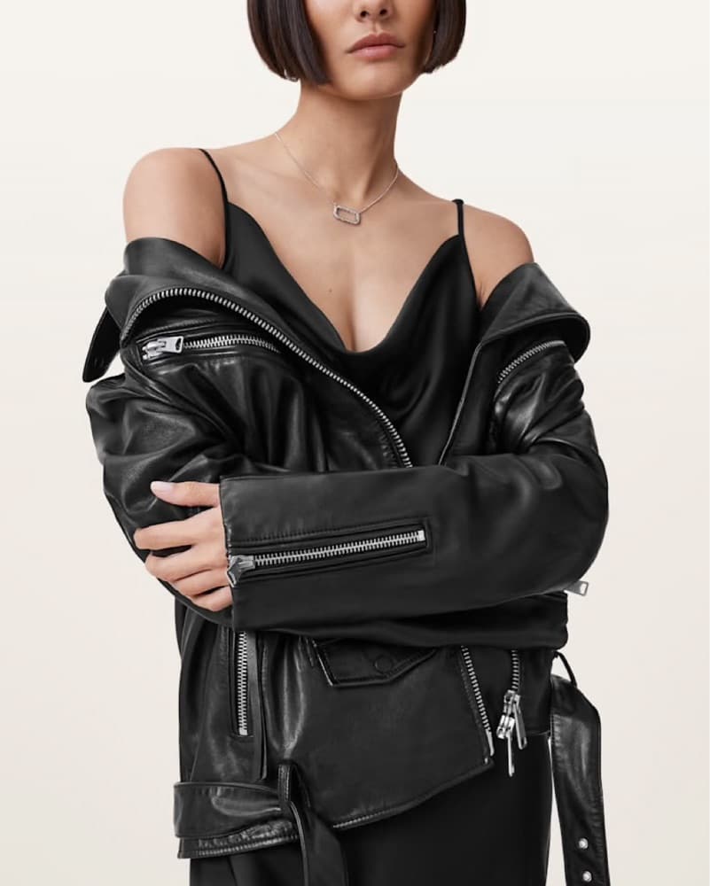 All Saints Black Leather Biker Jacket - Image 6