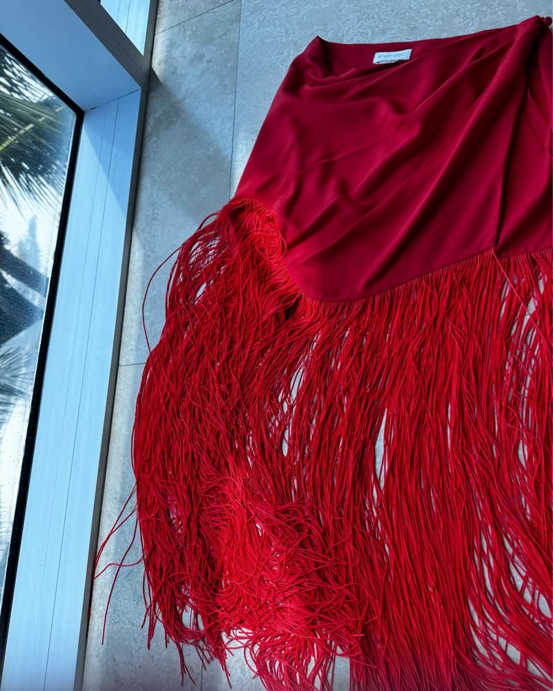 Vibrant Red Fringed Skirt - Image 1