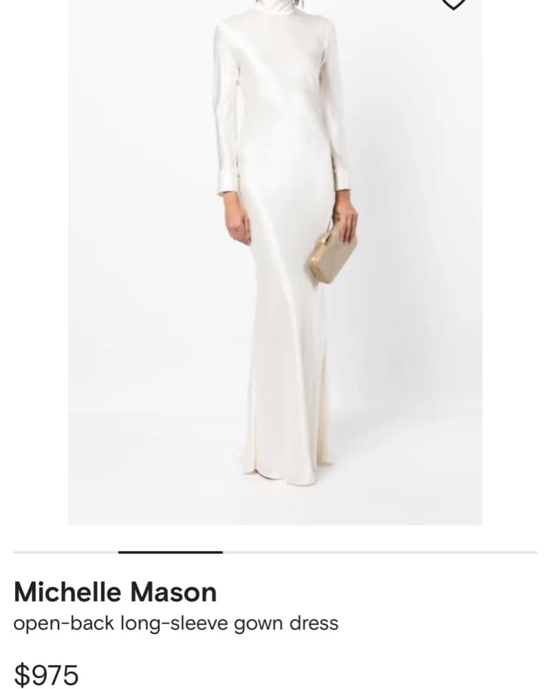 White Silk Long Sleeve Open Back Dress - Image 2