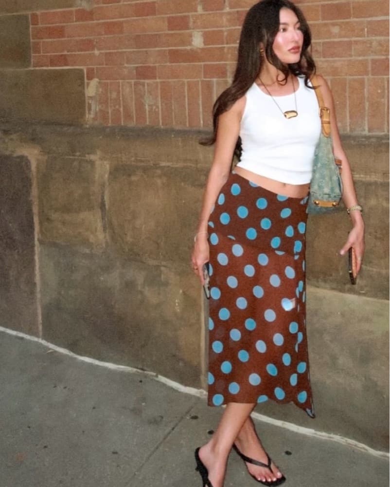 Blue And Brown Sheer Polka Dot Skirt - Image 1