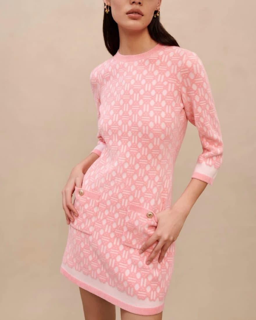 Maje Pink Jacquard Dress - Image 1