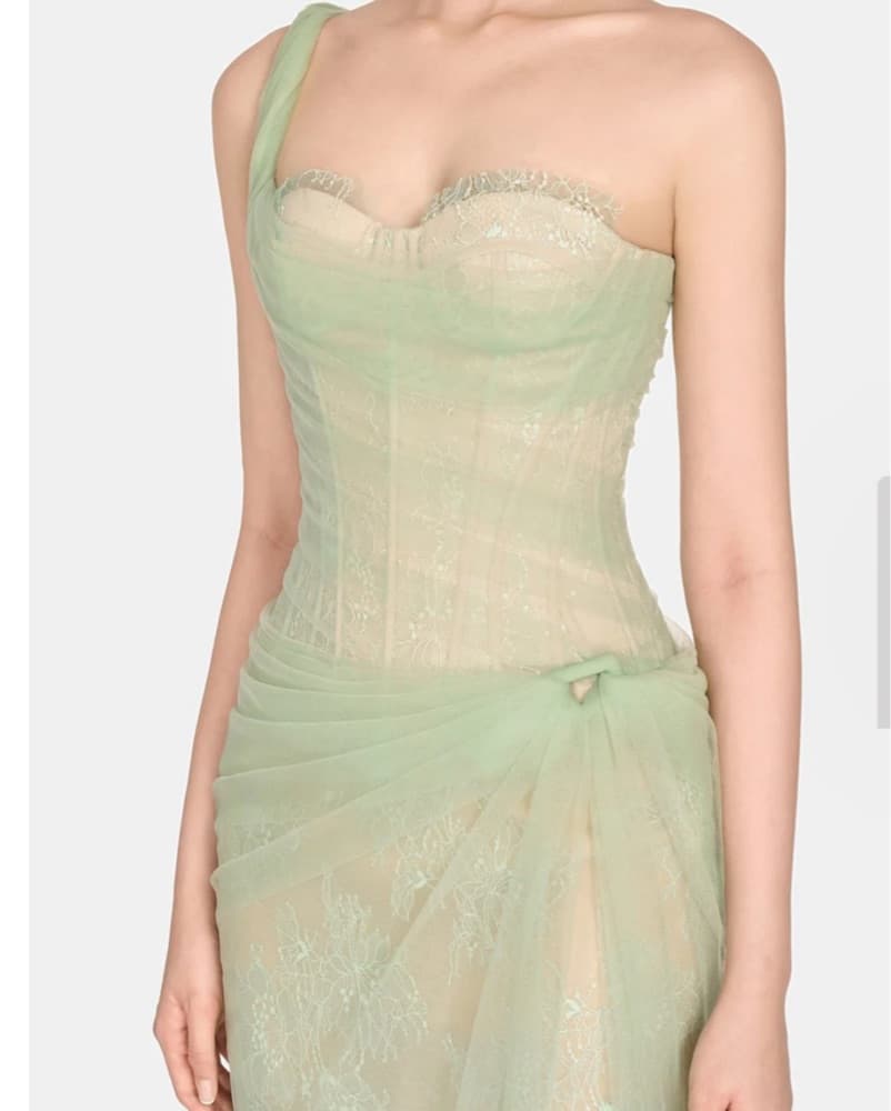 Elegant Mint Lace Gown-Custom Long Slip - Image 3