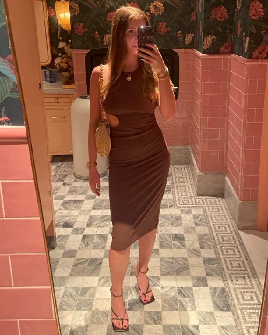 Brown Cotton Cutout Midi Dress - Image 4
