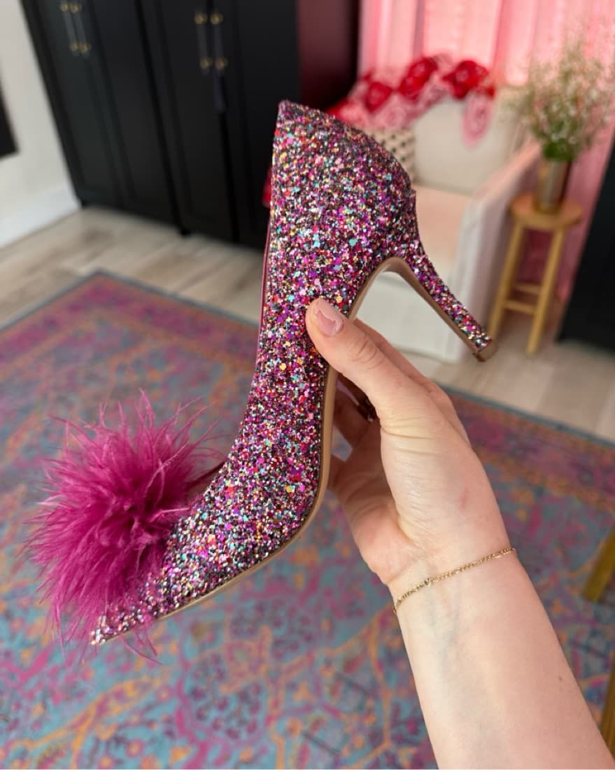 Kate Spade Pink Glitter Maribou Pumps - Image 3