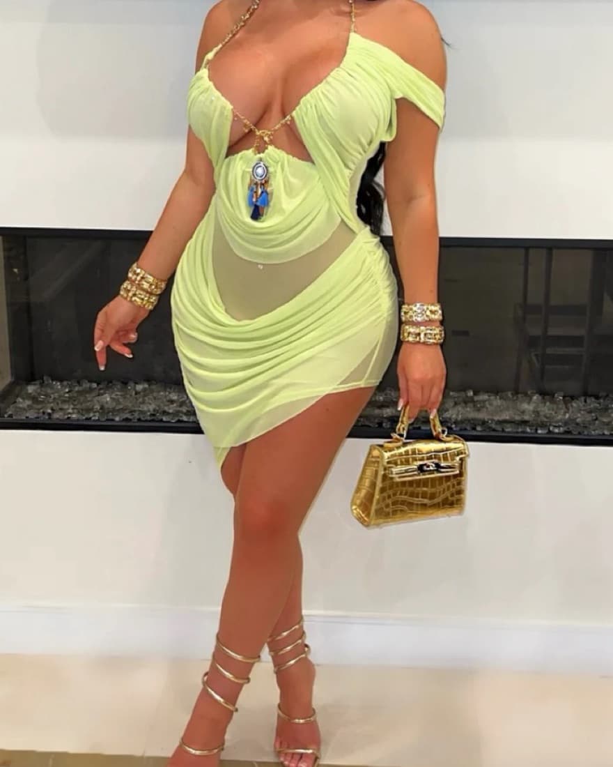  Livia ruched Mini Dress (Lime) - Image 1
