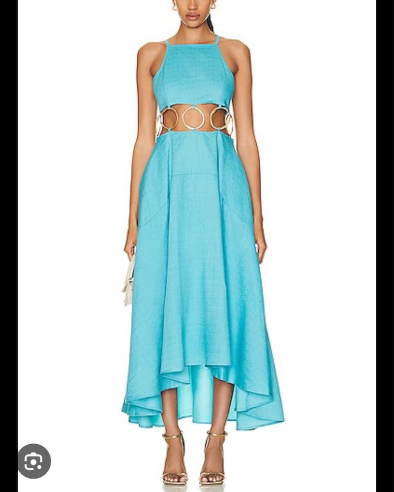Vibrant Turquoise Halter Dress with Circular Cutouts - Image 1