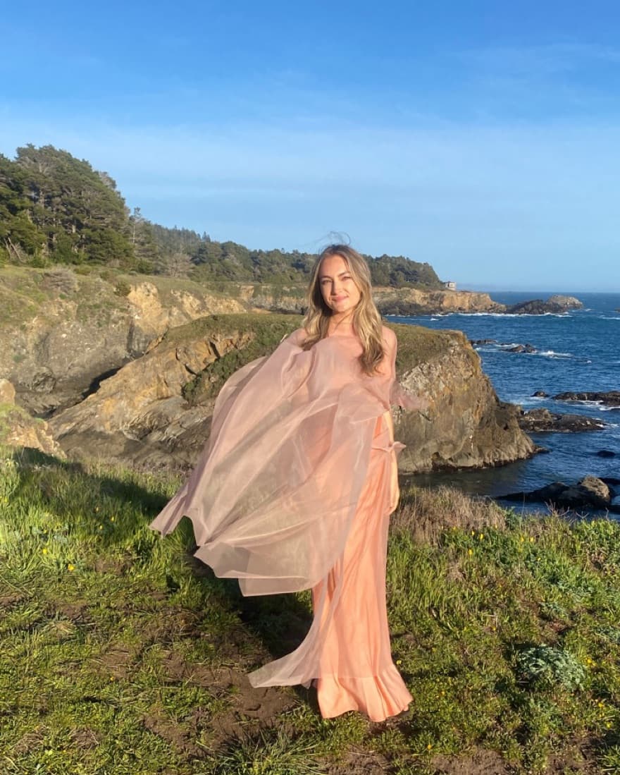 Wedding Guest Sheer Cape & Satin Dress - Image 1