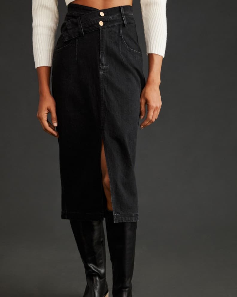 Black Denim Midi Skirt  - Image 1